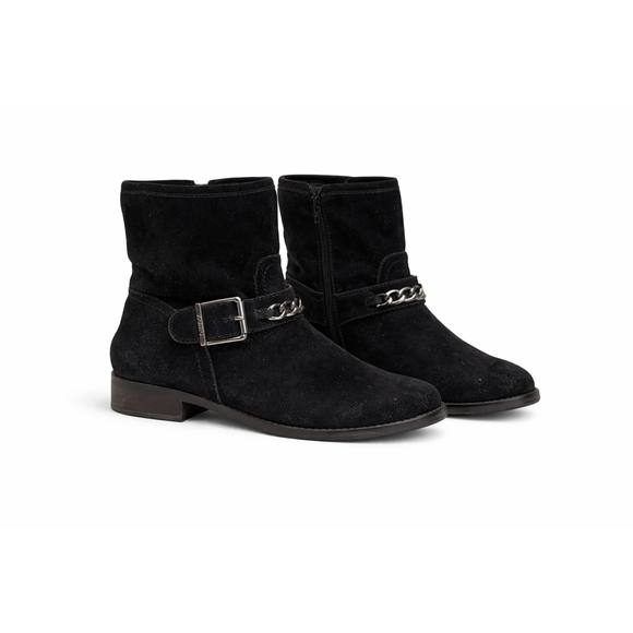 Vionic Shoes - Vionic Women's Black Suede Ankle Boots Silver Chain/Buckle Accent Sz 8.5